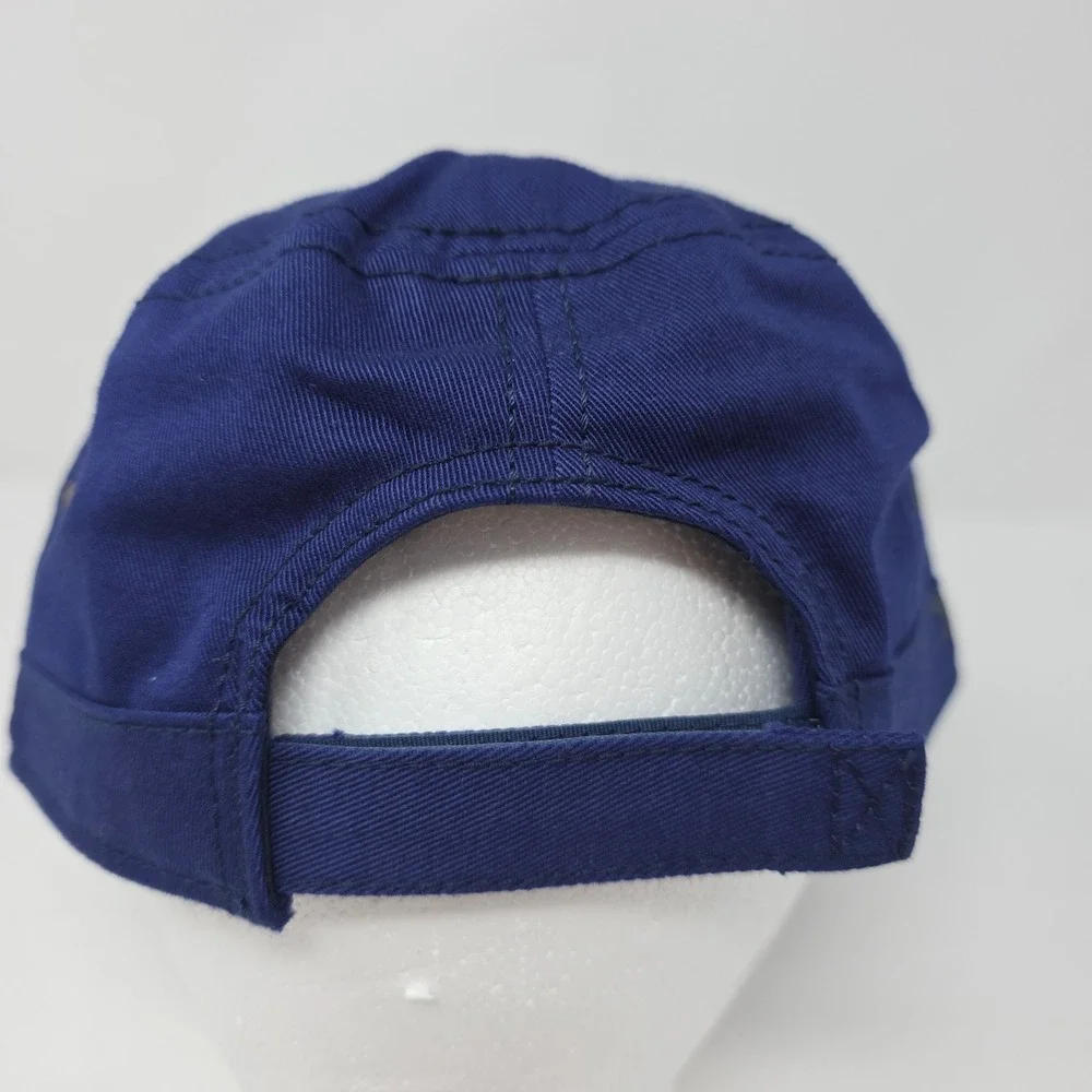 Blue Military Cadet Cap Adjustable Side Graphic Distressed Army Style Hat Twill